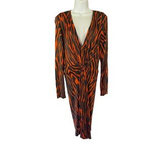 ISSA London Dress US 8 Orange‎ Gray Long Sleeve Plunging V Neck